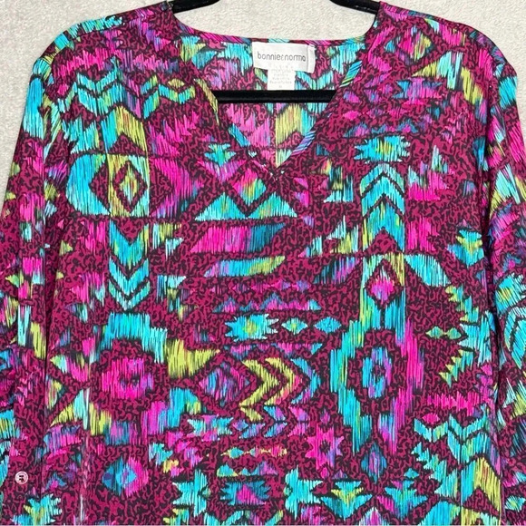 Bonnie & Norma XL Shirt Top Purple Boho V Neck Tab Long Sleeve Casual Womens - Picture 4 of 7